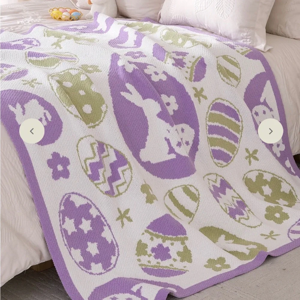 Easter Bunny and Eggs Chenille Knit Throw Blanket